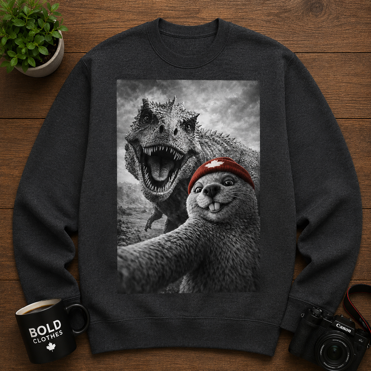 Beaver Selfie Encounter - Dinosaur Selfie Sweathshirt