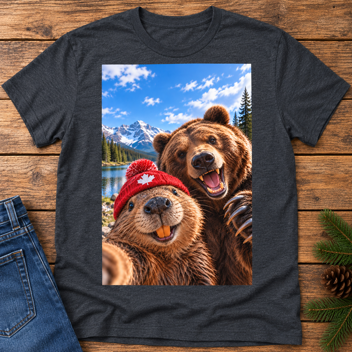 Beaver Selfie Encounter-Grizzly Bear Edition T-Shirt