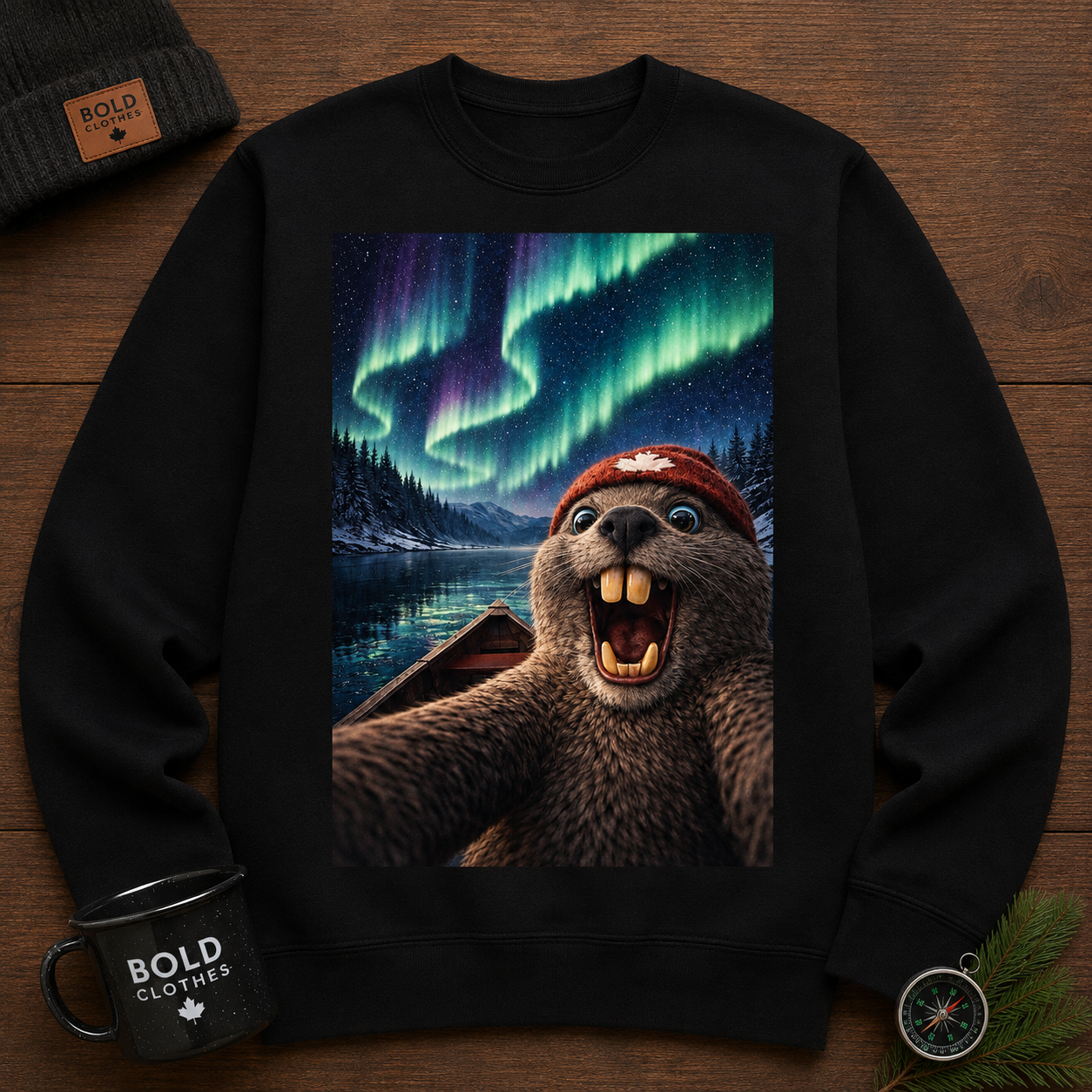 Beaver Selfie Encounter - Northern Lights Edition Sweatshirt