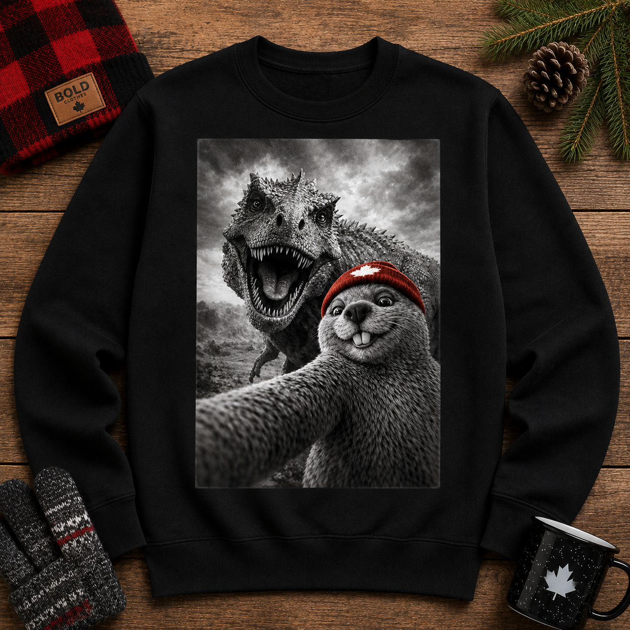 Beaver Selfie Encounter - Dinosaur Selfie Sweathshirt