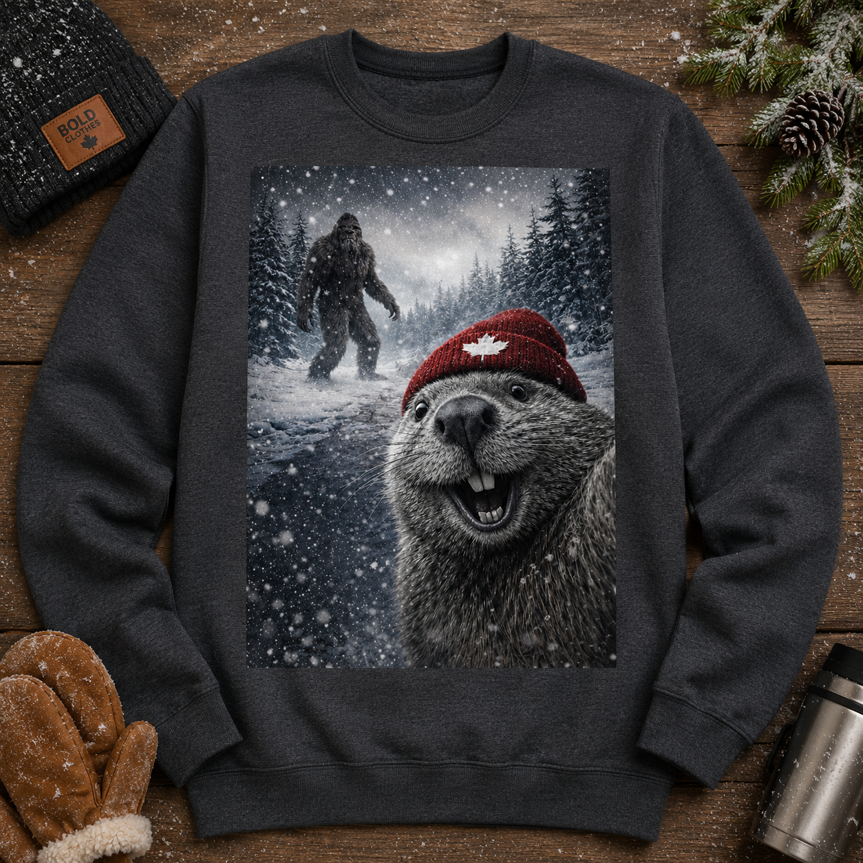 Beaver Selfie Encounter - Sasquatch Sighting Sweatshirt