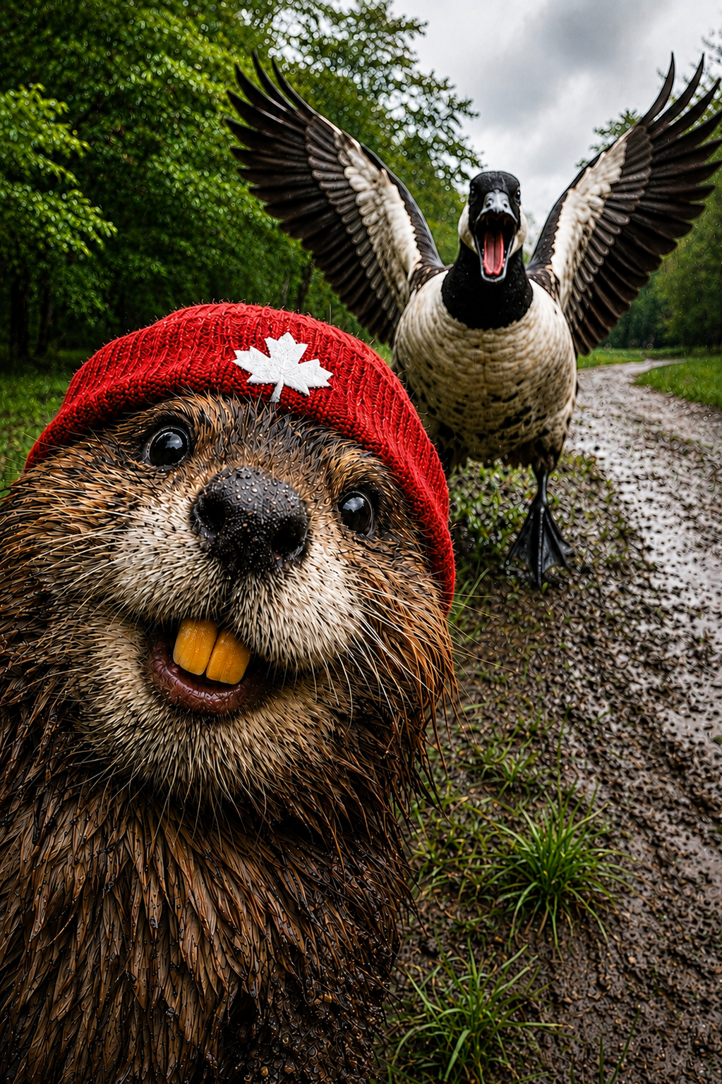 Beaver Selfie Encounter-Canadian Goose Edition