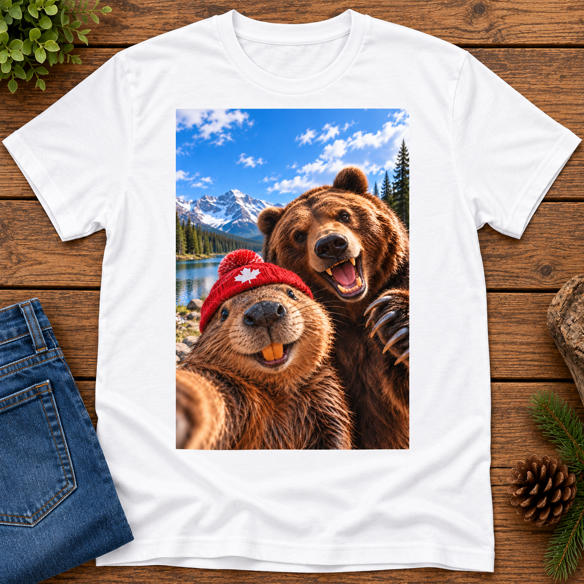 Beaver Selfie Encounter-Grizzly Bear Edition T-Shirt