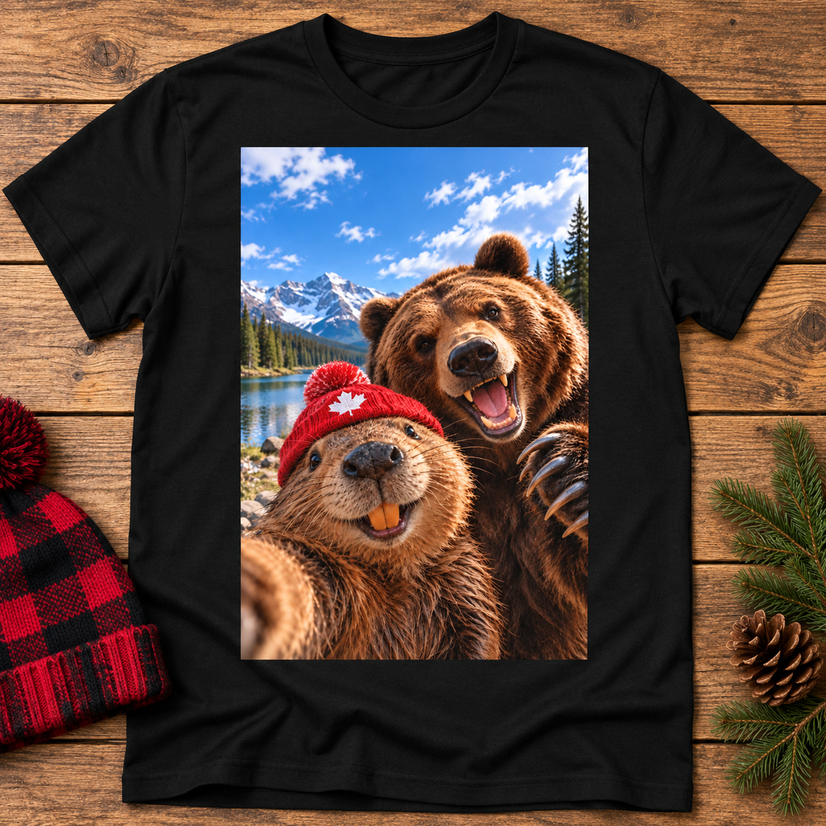 Beaver Selfie Encounter-Grizzly Bear Edition T-Shirt